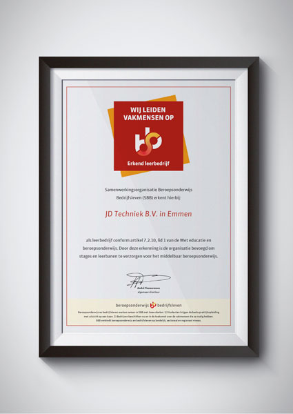 SBB erkend leerbedrijf certificering voor JD Techniek