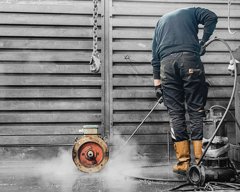 Hoge druk spuit, schoonmaken, industrieel JD techniek
